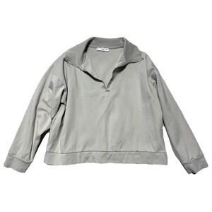MNG Tan Beige‎ Slightly Cropped Quarter Zip Pullover Sweater XL Extra Large